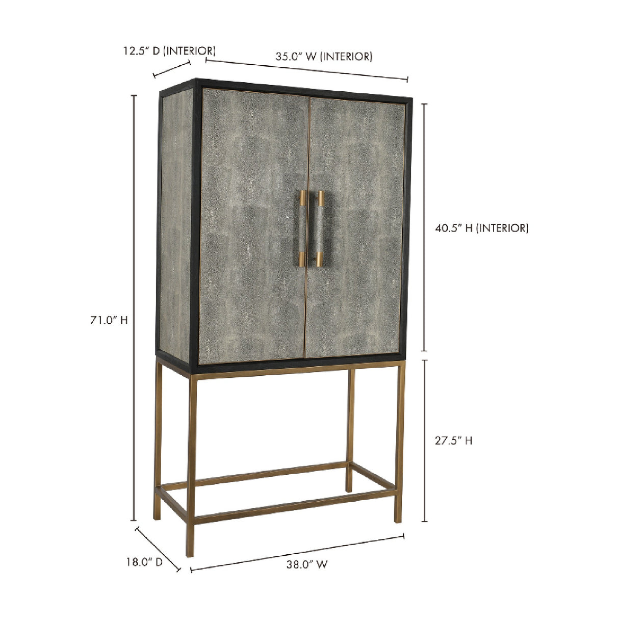 Modern European furniture - Gray Shagreen Bar Cabinet with Brass Accents - www.oroa.com
