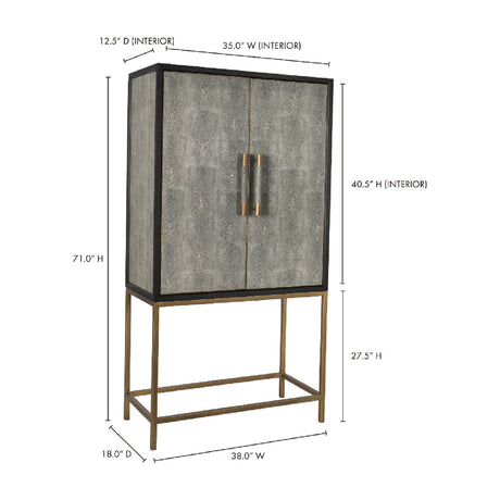 Modern European furniture - Gray Shagreen Bar Cabinet with Brass Accents - www.oroa.com
