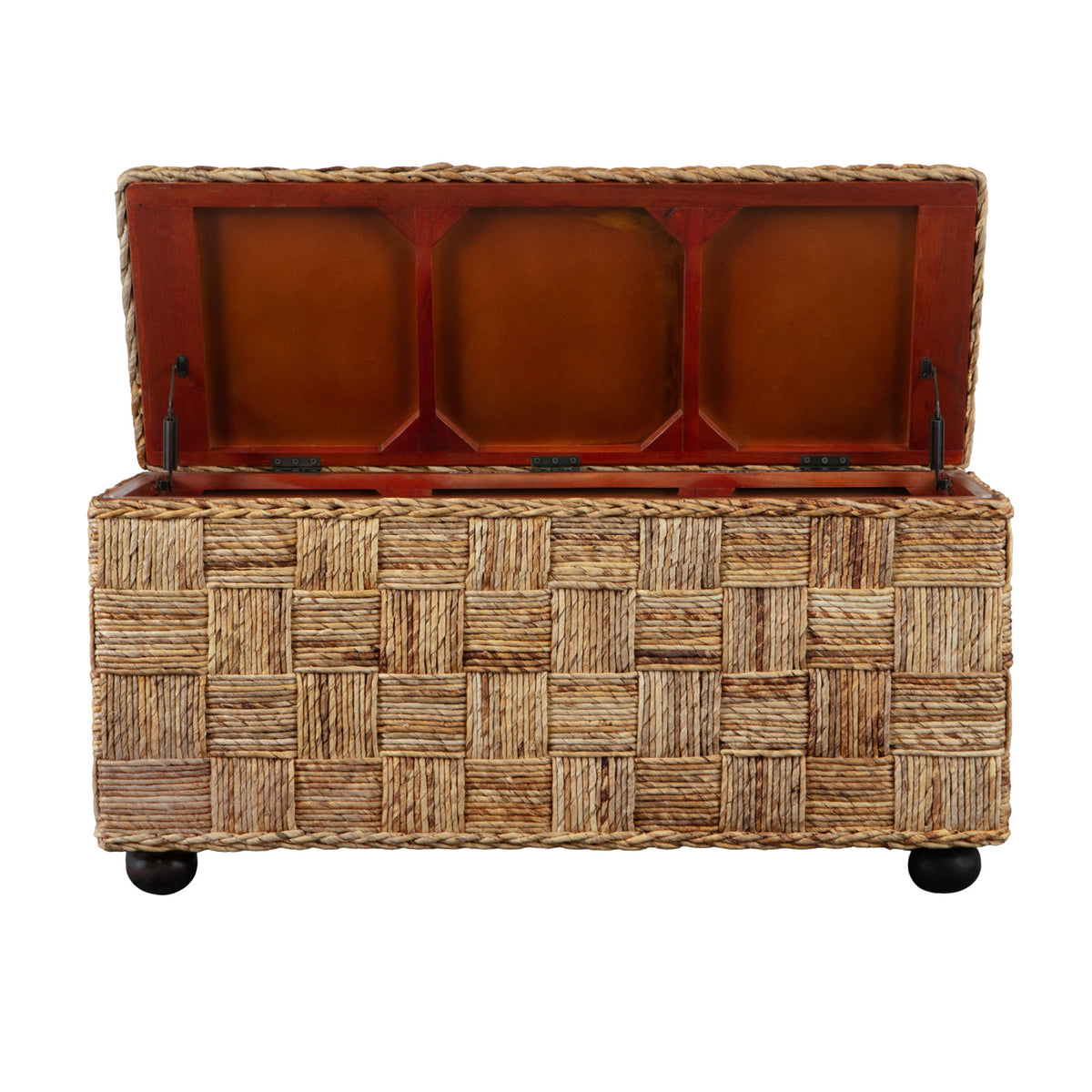 Natural Rattan & Mahogany Lift-Top Storage Trunk | OROA