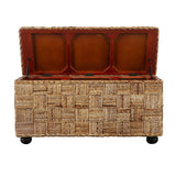 Natural Rattan & Mahogany Lift-Top Storage Trunk | OROA