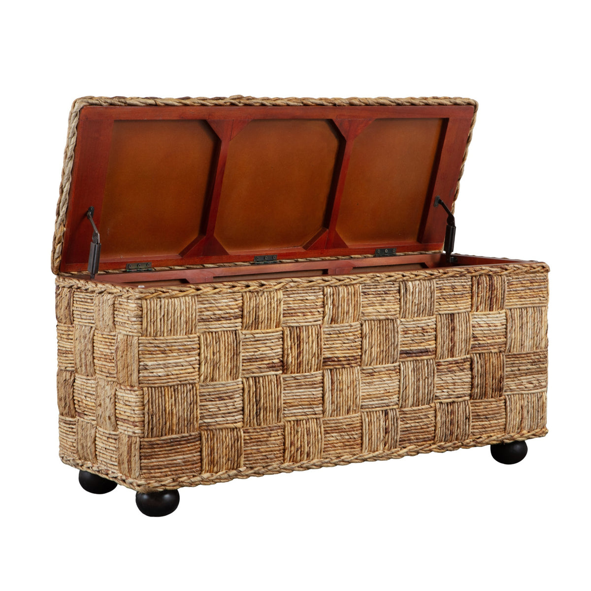 Natural Rattan & Mahogany Lift-Top Storage Trunk | OROA