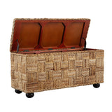 Natural Rattan & Mahogany Lift-Top Storage Trunk | OROA