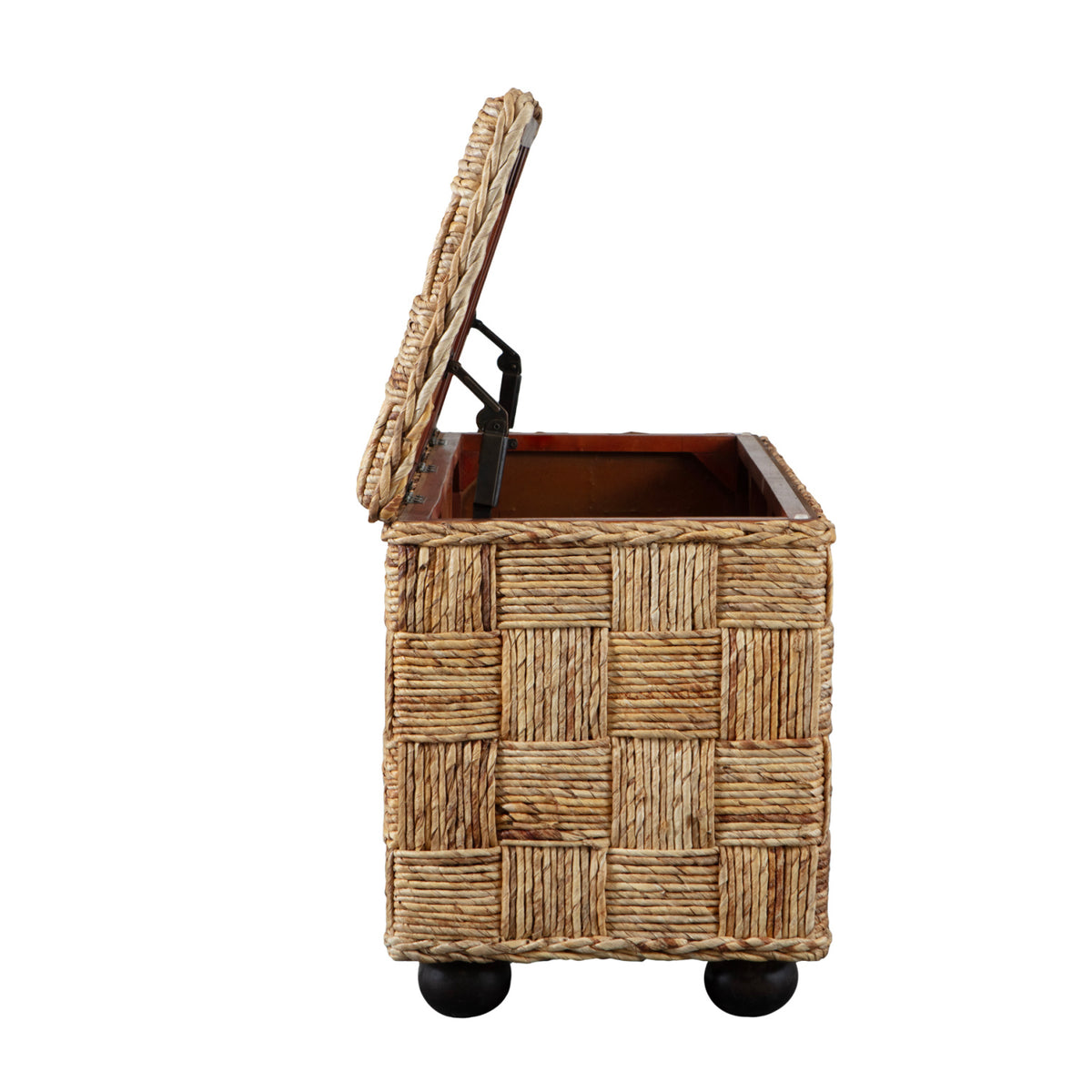 Natural Rattan & Mahogany Lift-Top Storage Trunk | OROA