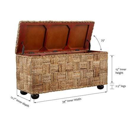 Natural Rattan & Mahogany Lift-Top Storage Trunk | OROA