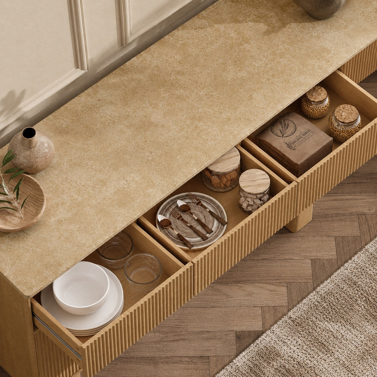 Modern Light Oak Sideboard Buffet Cabinet | OROA