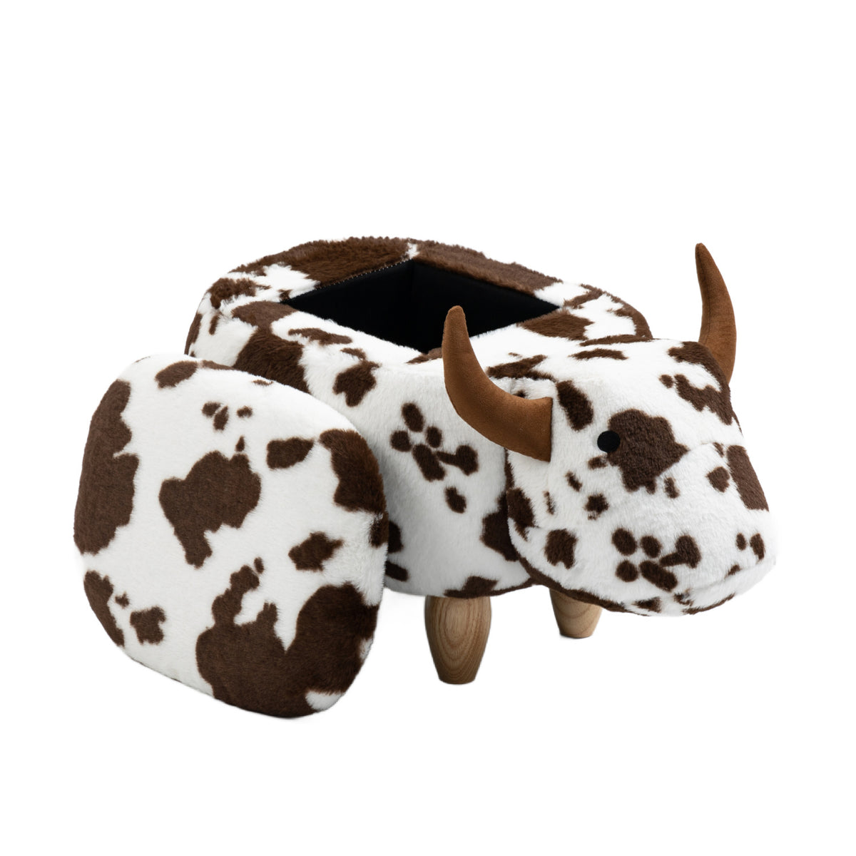 Brown Upholstered Cow Storage Ottoman | OROA Kids
