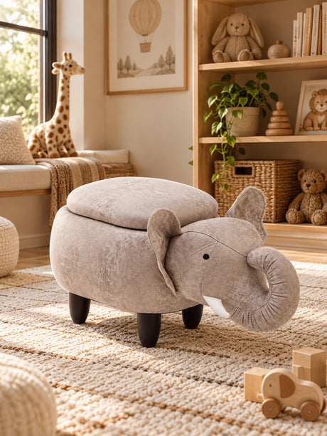 Gray Elliot Elephant Storage Ottoman | OROA Kids