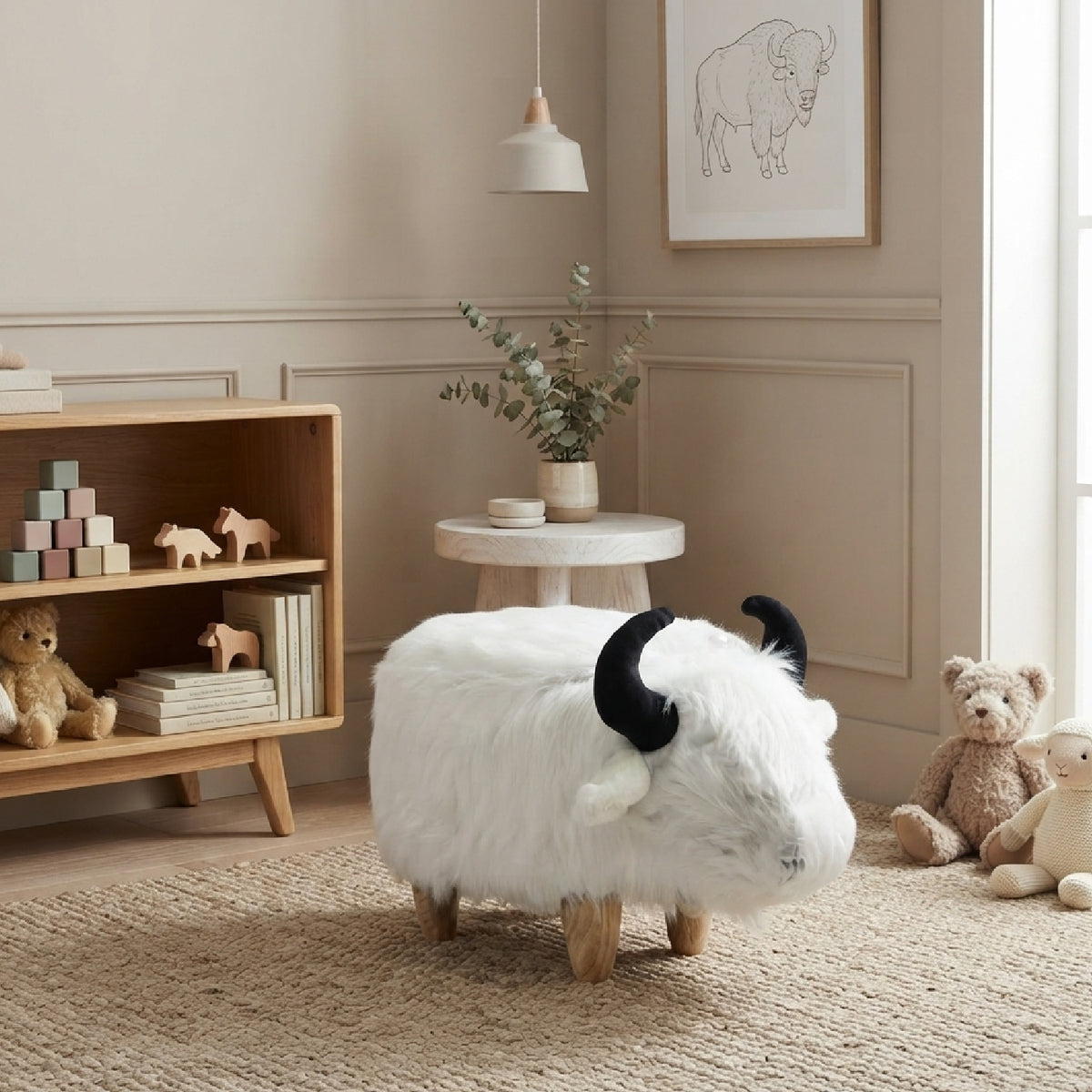 Barry the Buffalo Cow White Storage Ottoman | OROA Kids