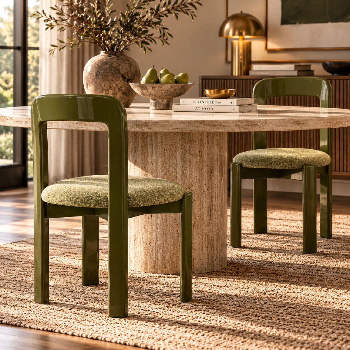 Green Upholstered Wide Glossy Dining Chairs (2) | OROA