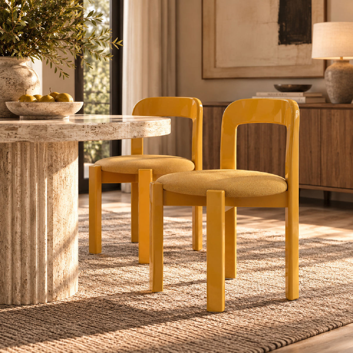 Yellow Upholstered Wide Glossy Dining Chairs (2) | OROA