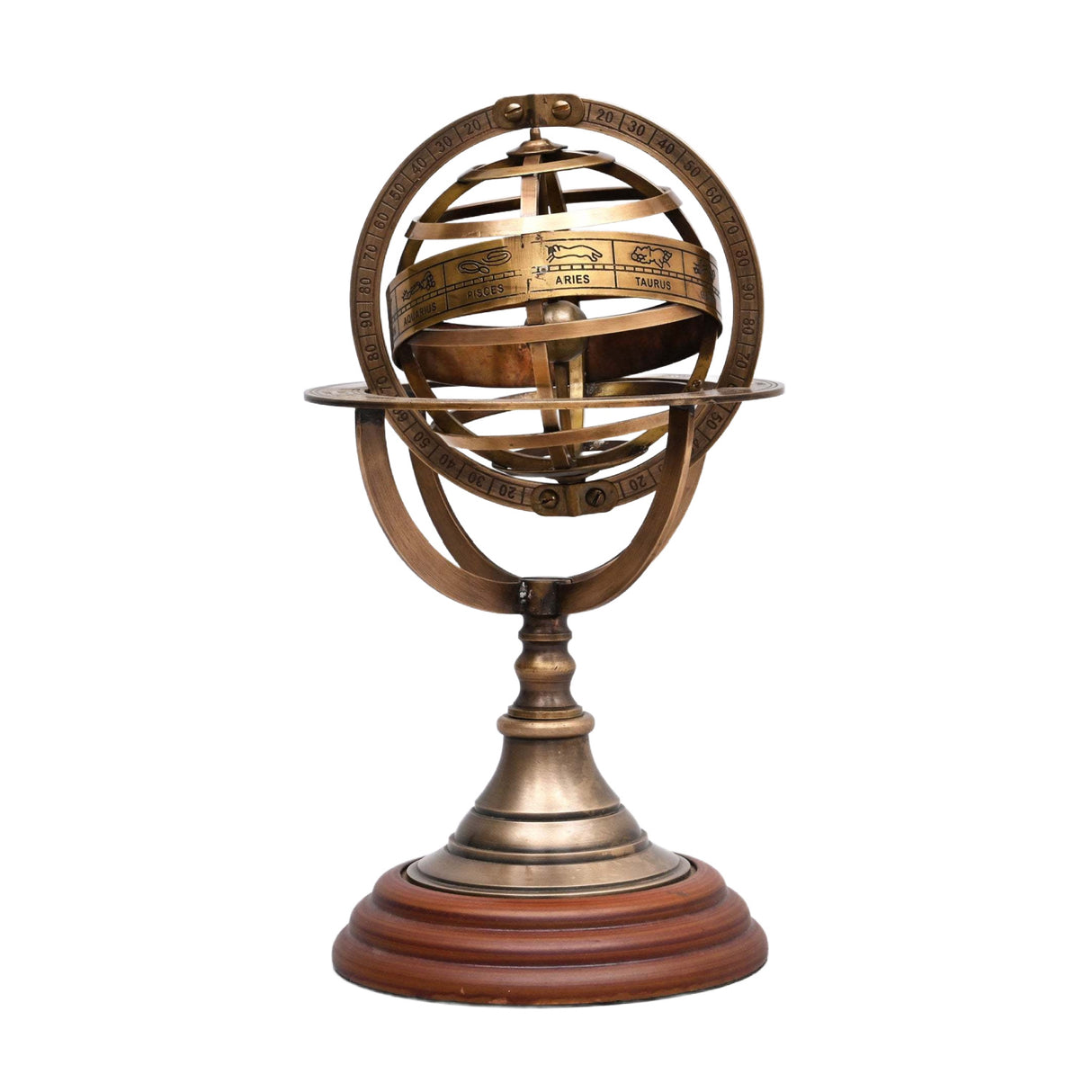 Decorative Brass Armillary Sphere with Wood Base | OROA