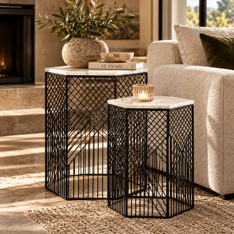 Hexagon Marble Top Nesting Tables (2) | OROA