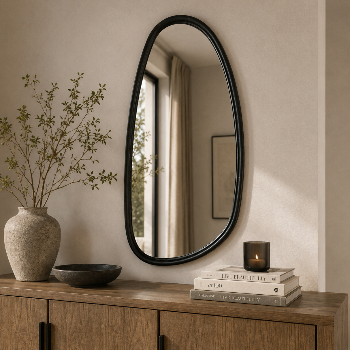 Blackwash Mango Wood Wall Mirror | OROA