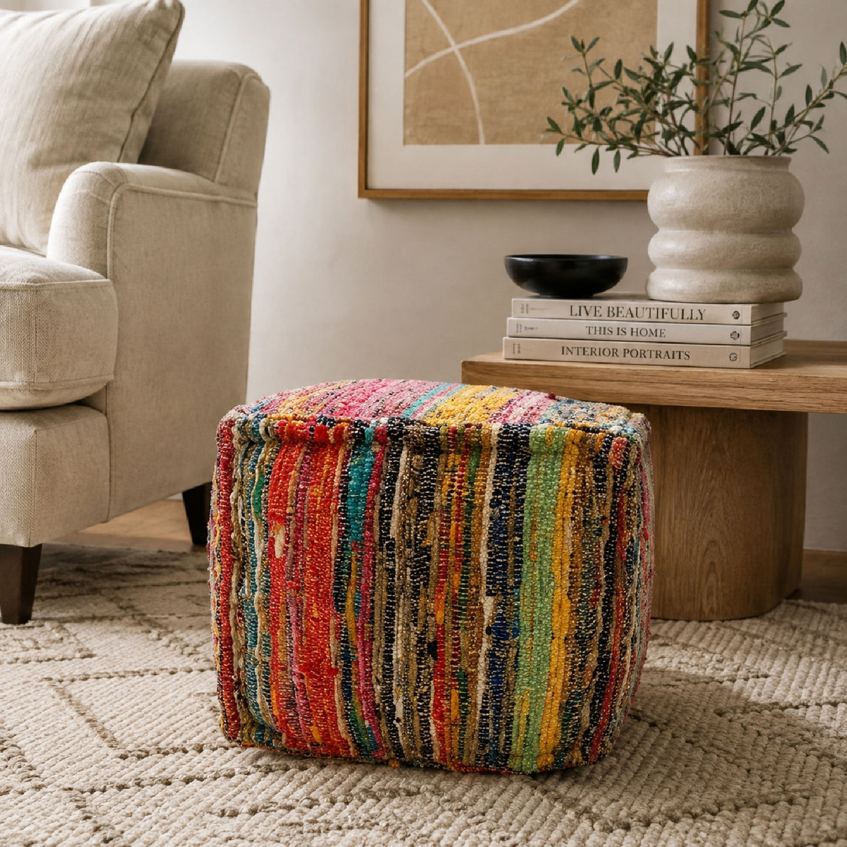 Multicolor Square Pouf Ottoman | OROA