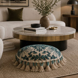 Embroidered Boho Peacock Floor Pillow | OROA