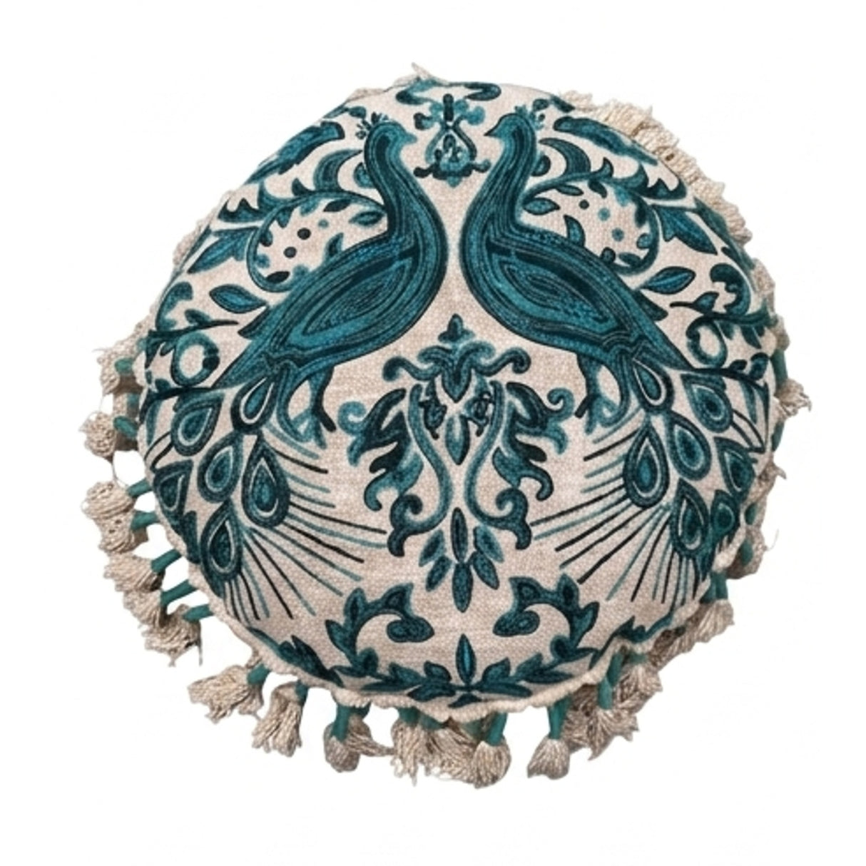 Embroidered Boho Peacock Floor Pillow | OROA