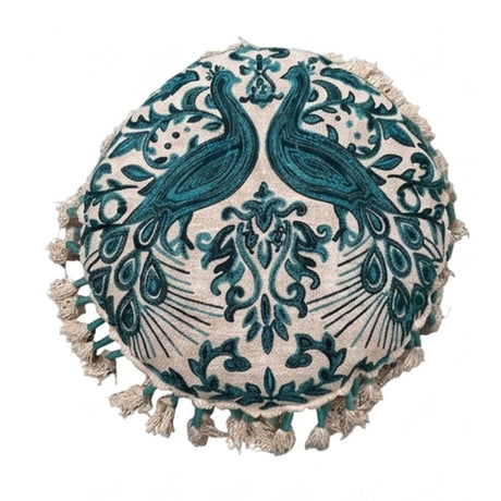 Embroidered Boho Peacock Floor Pillow | OROA