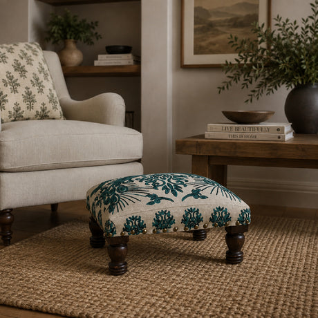Bohemian Embroidered Upholstered Foot Stool | OROA