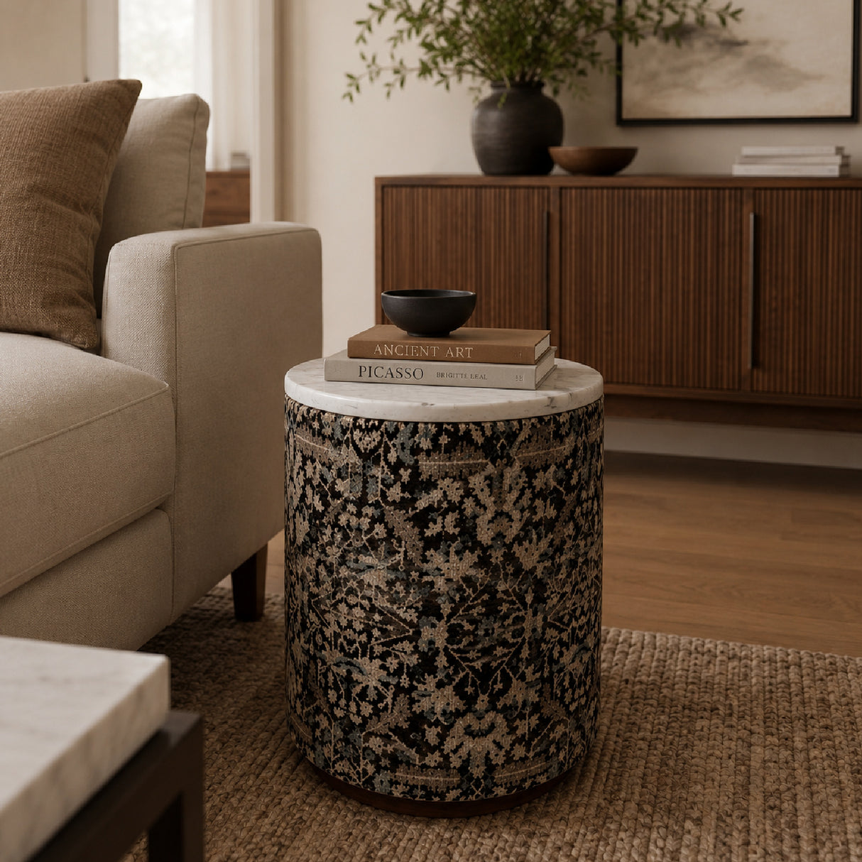 Marble Top Drum Ottoman | OROA
