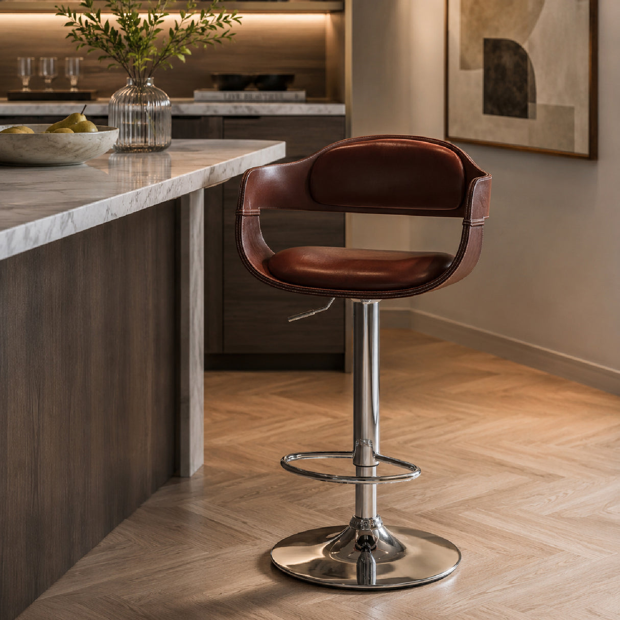 Contemporary Faux Brown Swivel Barstool | OROA