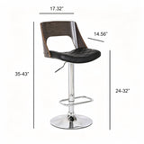 Contemporary Modern Wood Back Adjustable Bar Stool | OROA