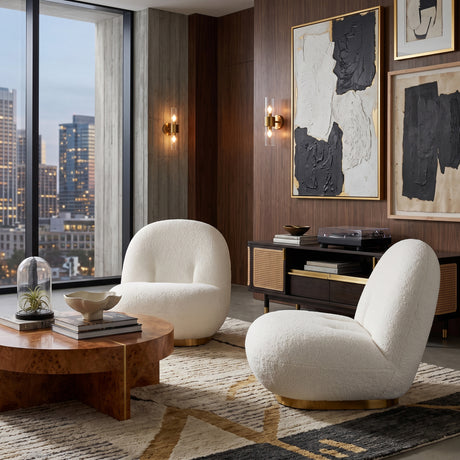 White Swivel Accent Chair with Gold Base | OROA
