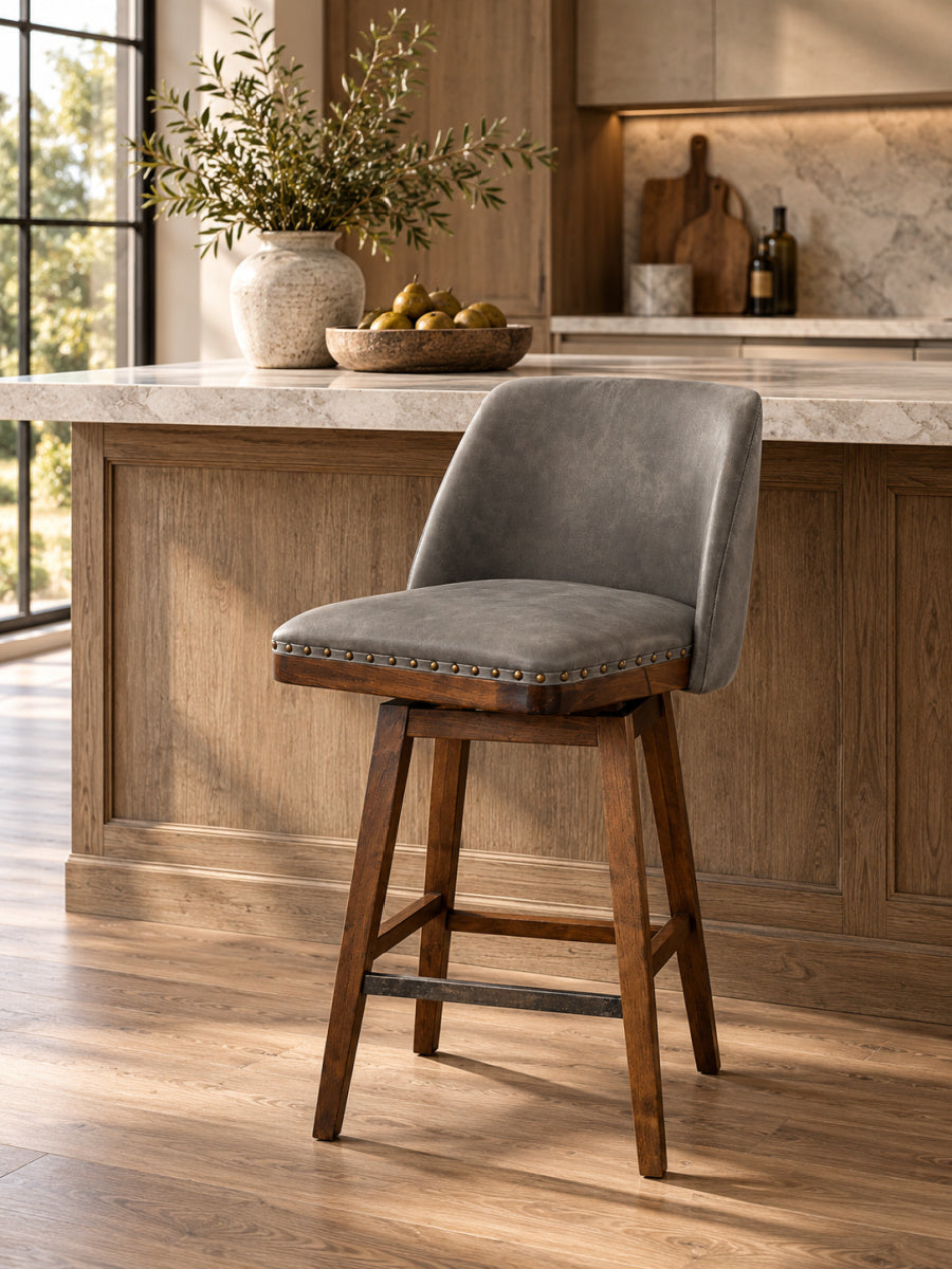 Modern European furniture - Gray Swivel Upholstered Bar Stool - www.oroa.com