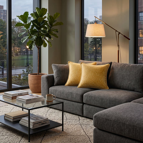 Textured Square Yellow Throw Pillows (2) | OROA