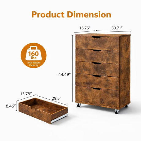 Modern European furniture - Rustic Brown 5-Drawer Dresser - www.oroa.com