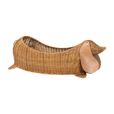 Natural Rattan Dachshund Basket – Daffodil – side view