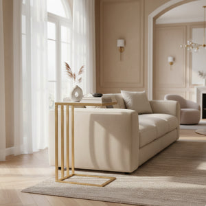   Gold C-Shaped Marble End Table | Oroa.com