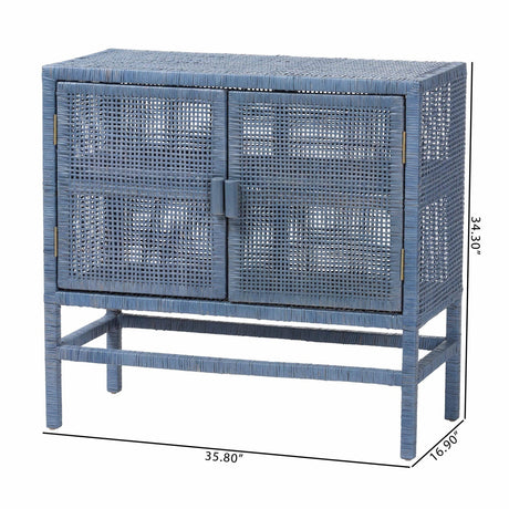 Modern European furniture - Blue Rattan 2-Door Cabinet - www.oroa.com