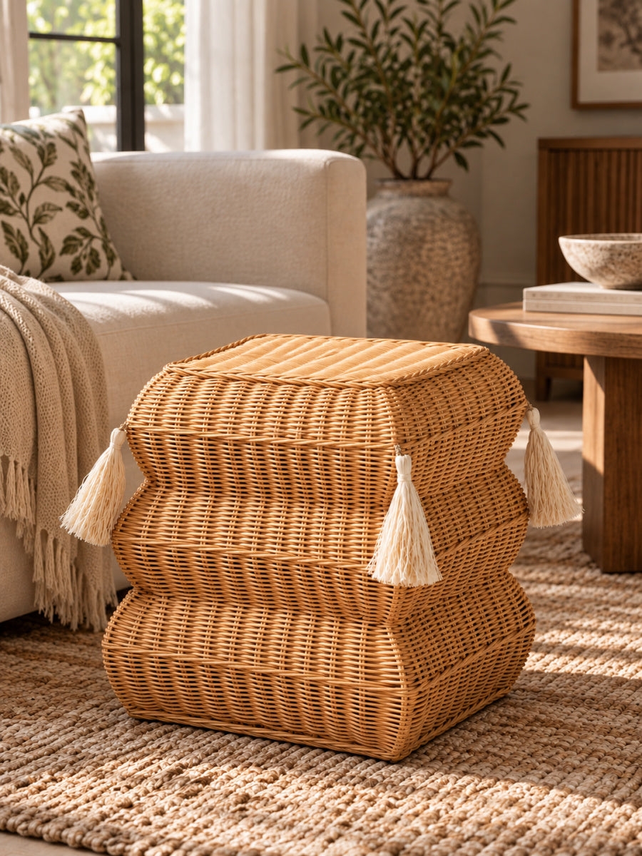 Tasseled Rattan Footstool | OROA Kids Noura