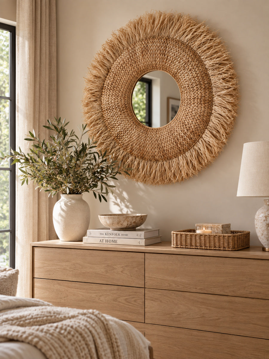 Fringed Rattan Wall Mirror |  OROA Kids Ashra