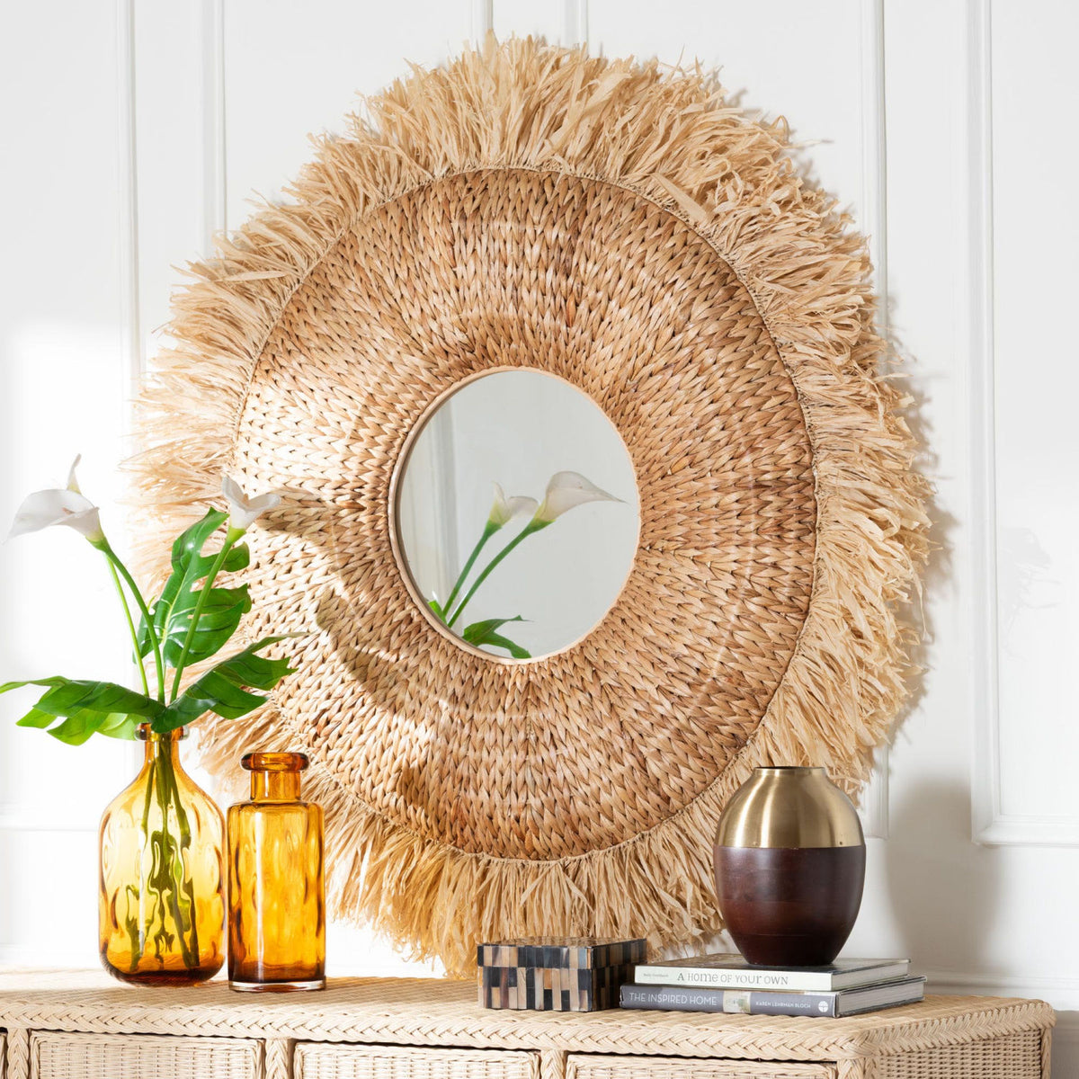 Fringed Rattan Wall Mirror |  OROA Kids Ashra