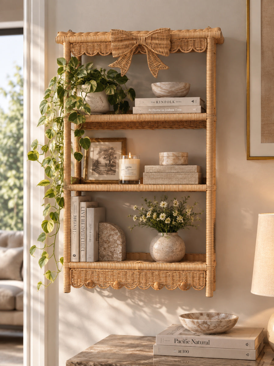 Bow Detail Rattan Wall Shelf | OROA Kids Creusa
