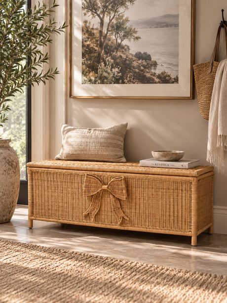 Bow Detail Rattan Storage Bench | OROA Kids Creusa