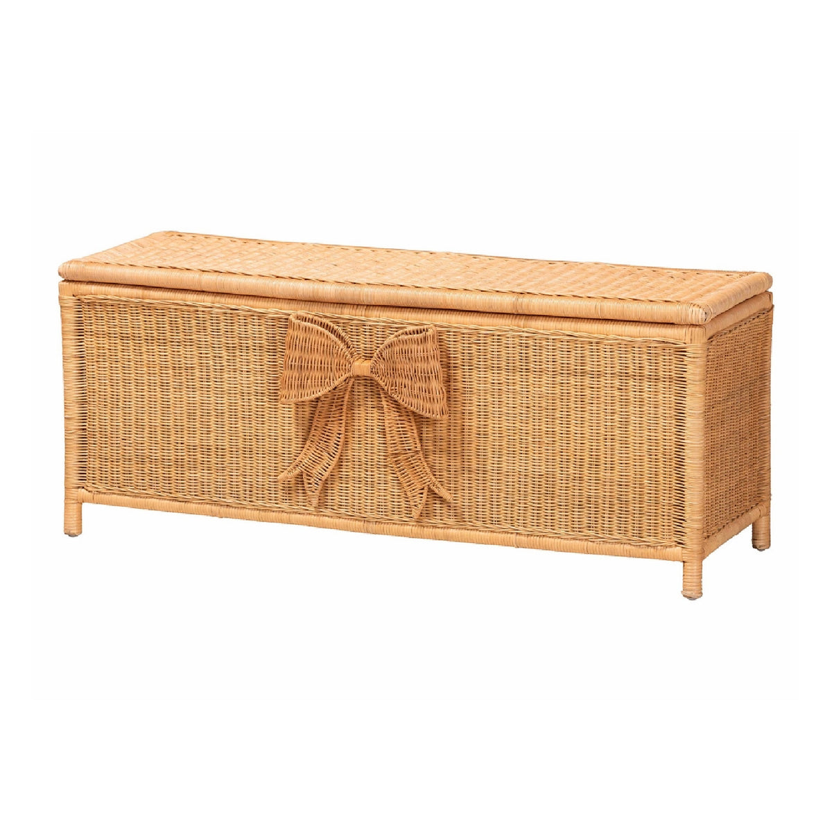 Bow Detail Rattan Storage Bench | OROA Kids Creusa