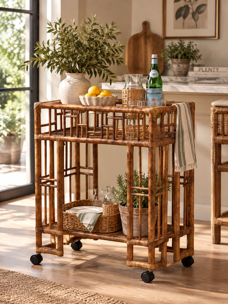 Rattan Open-Shelf Kitchen Cart | Bali Loom Tahlia