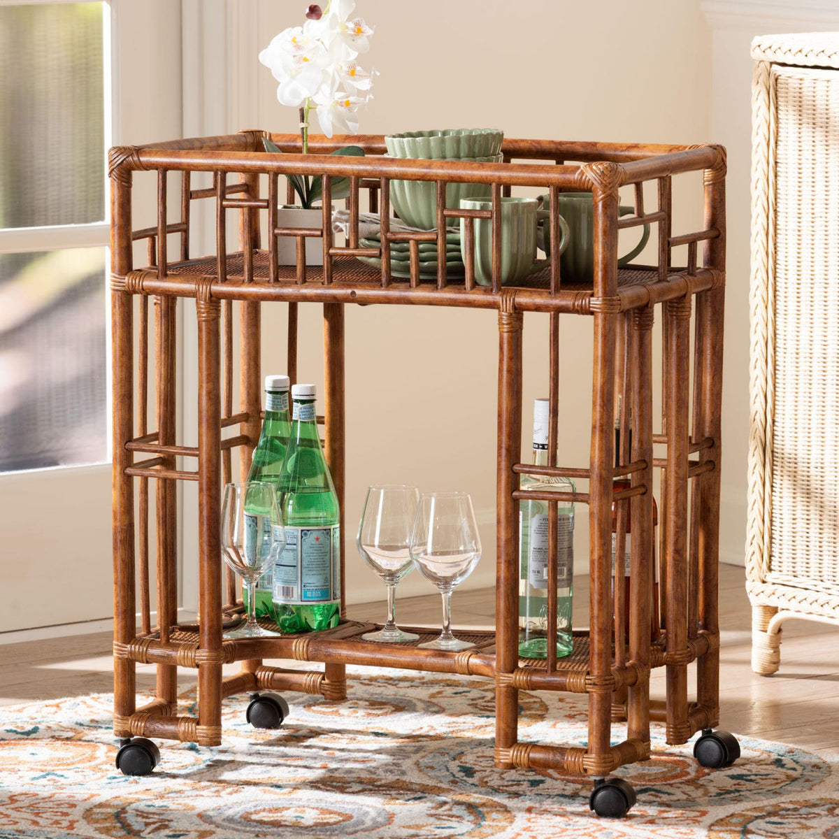 Rattan Open-Shelf Kitchen Cart | Bali Loom Tahlia
