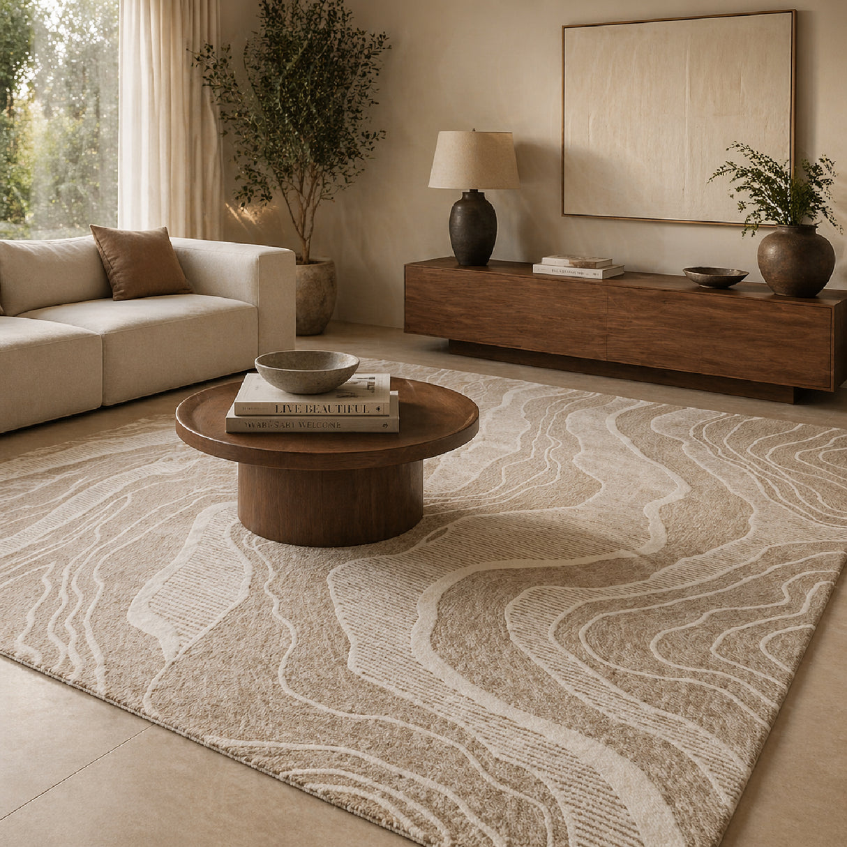   Beige Swirl Wool Rug | Oroa.com