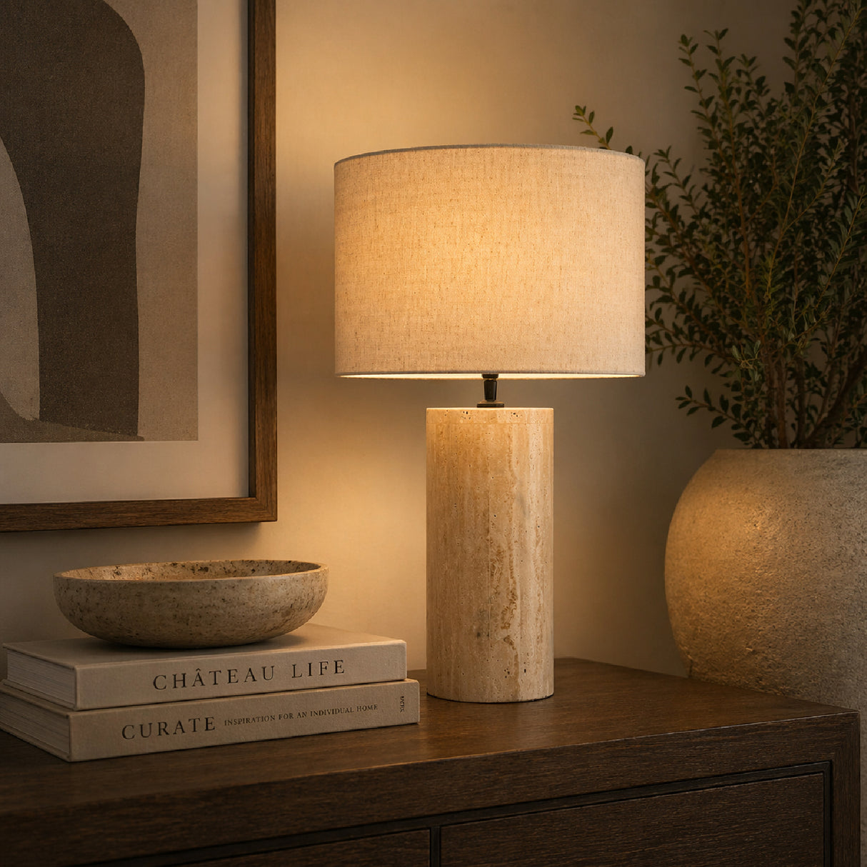   Cylindrical Travertine Table Lamp | Oroa.com