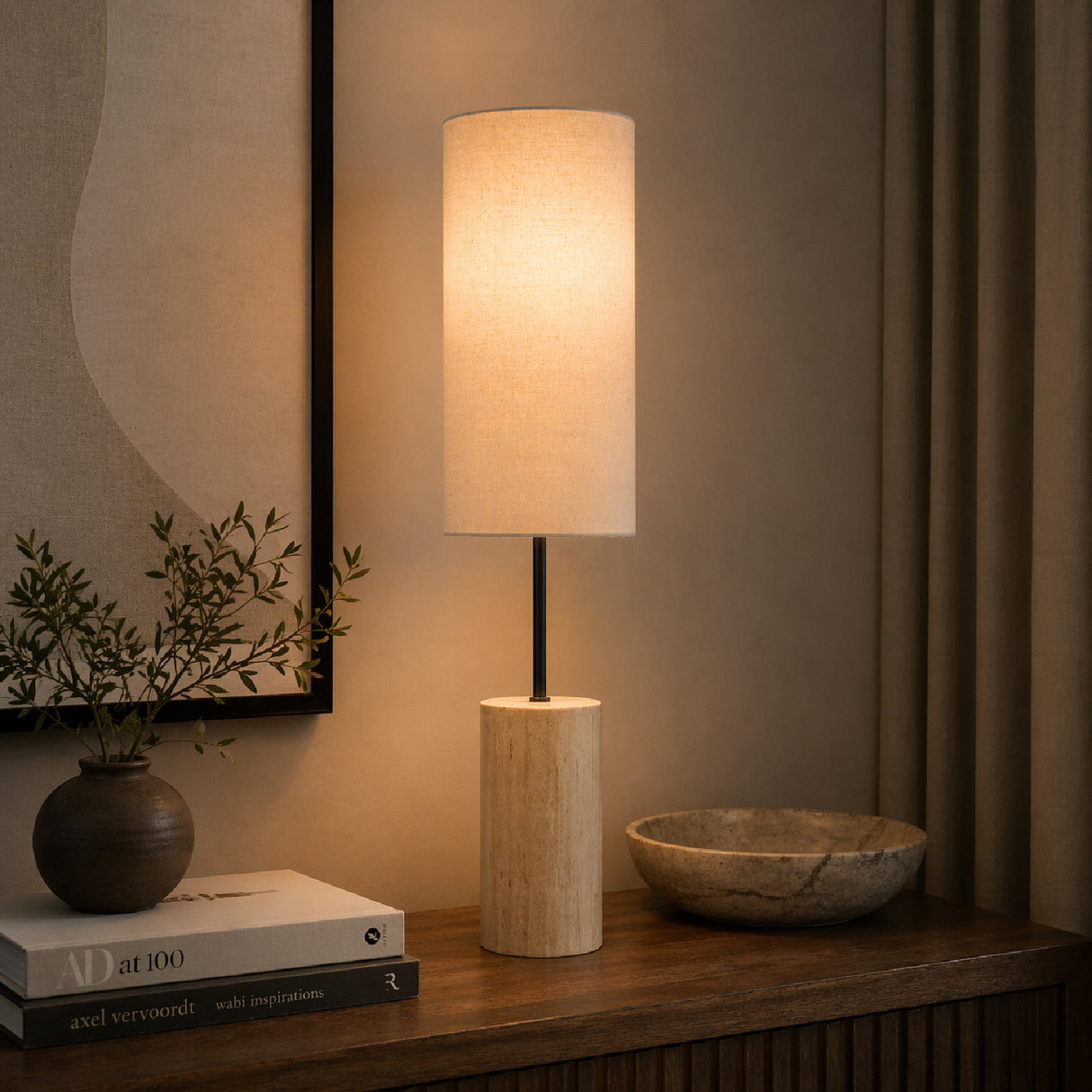   Cylindrical Travertine Table Lamp | Oroa.com