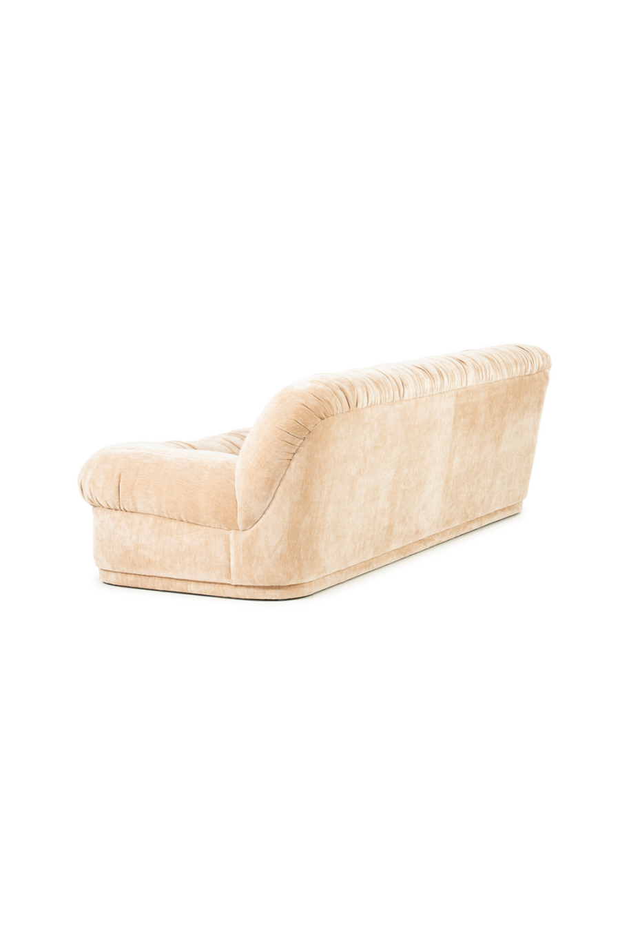 Rear-right angled view of beige sofa