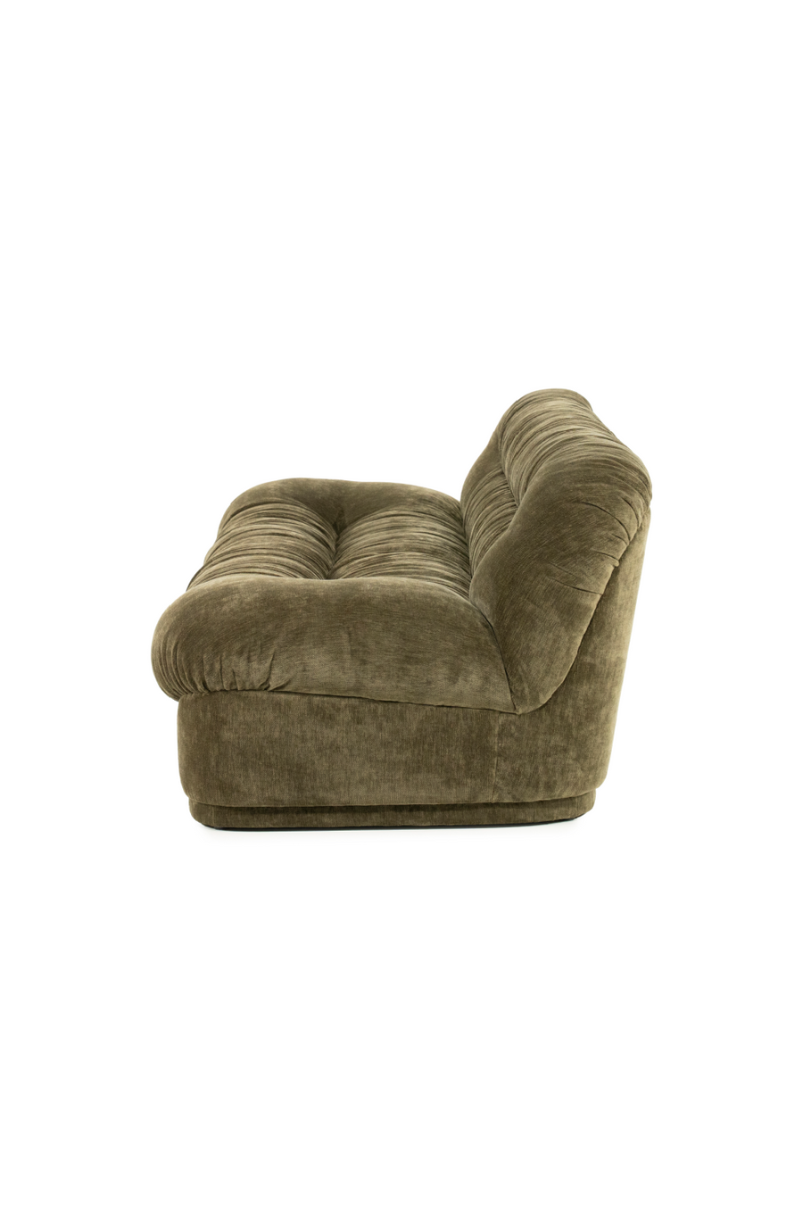 Olive-brown velvet sofa front-left