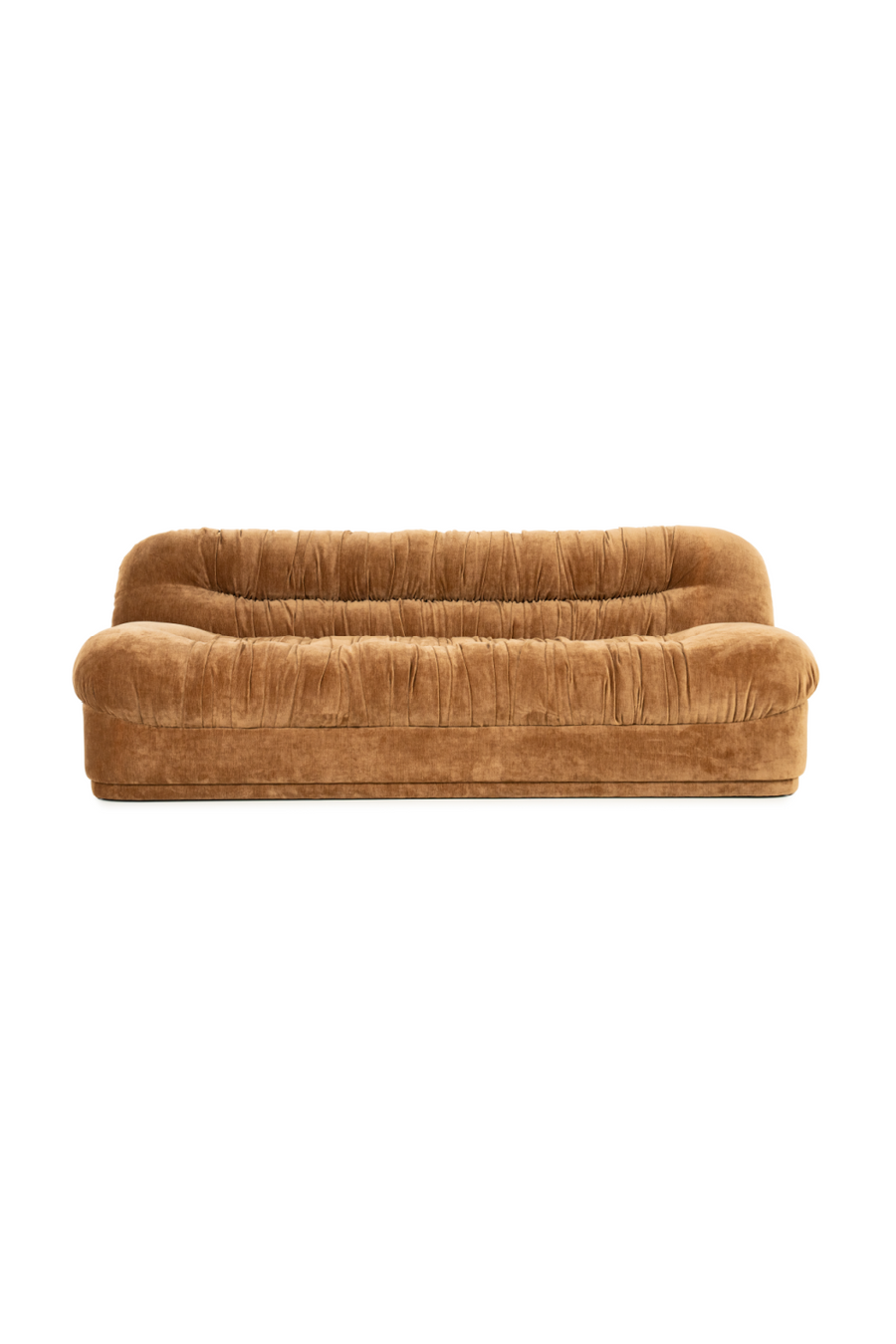 Brown-tan velvet sofa front view