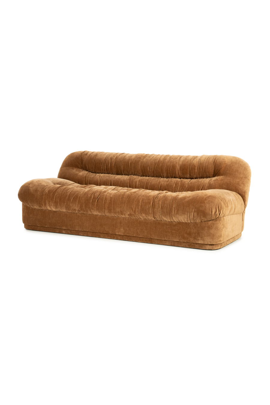Brownish-tan sofa from a three-quarter view