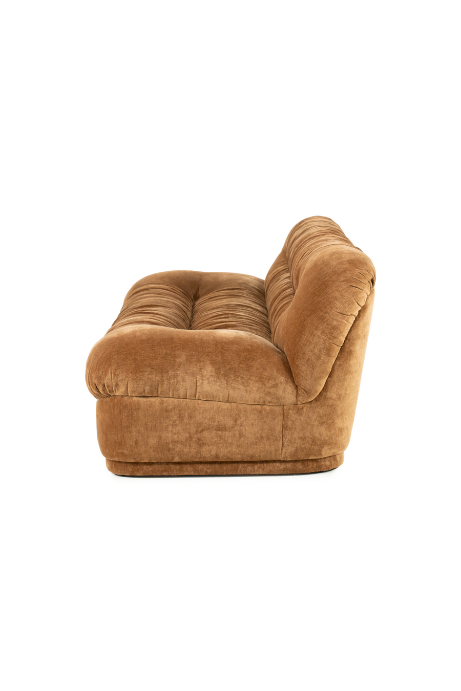 Side view of brown velvet sofa