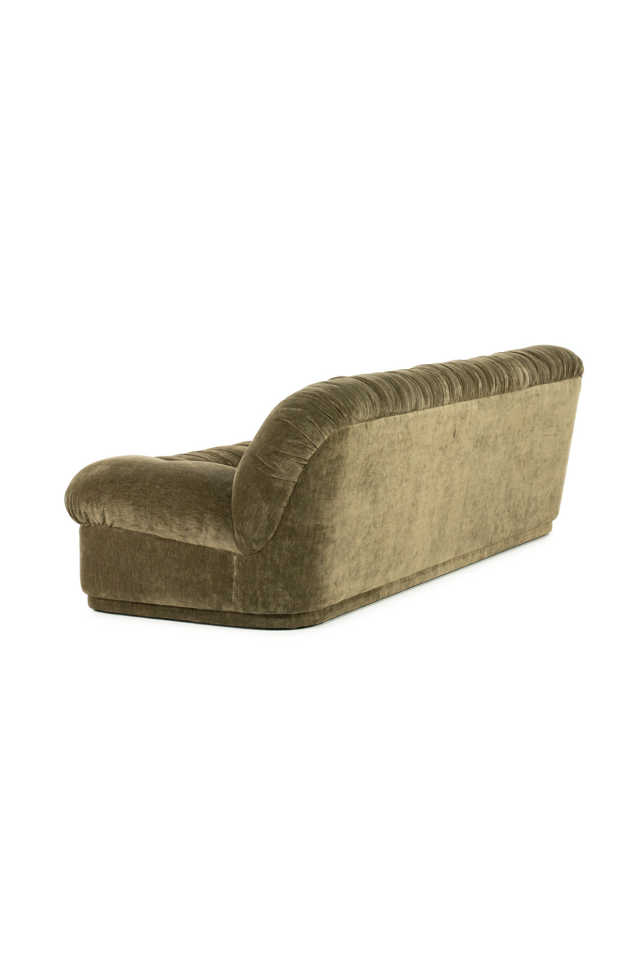 Olive-brown velvet sofa side view