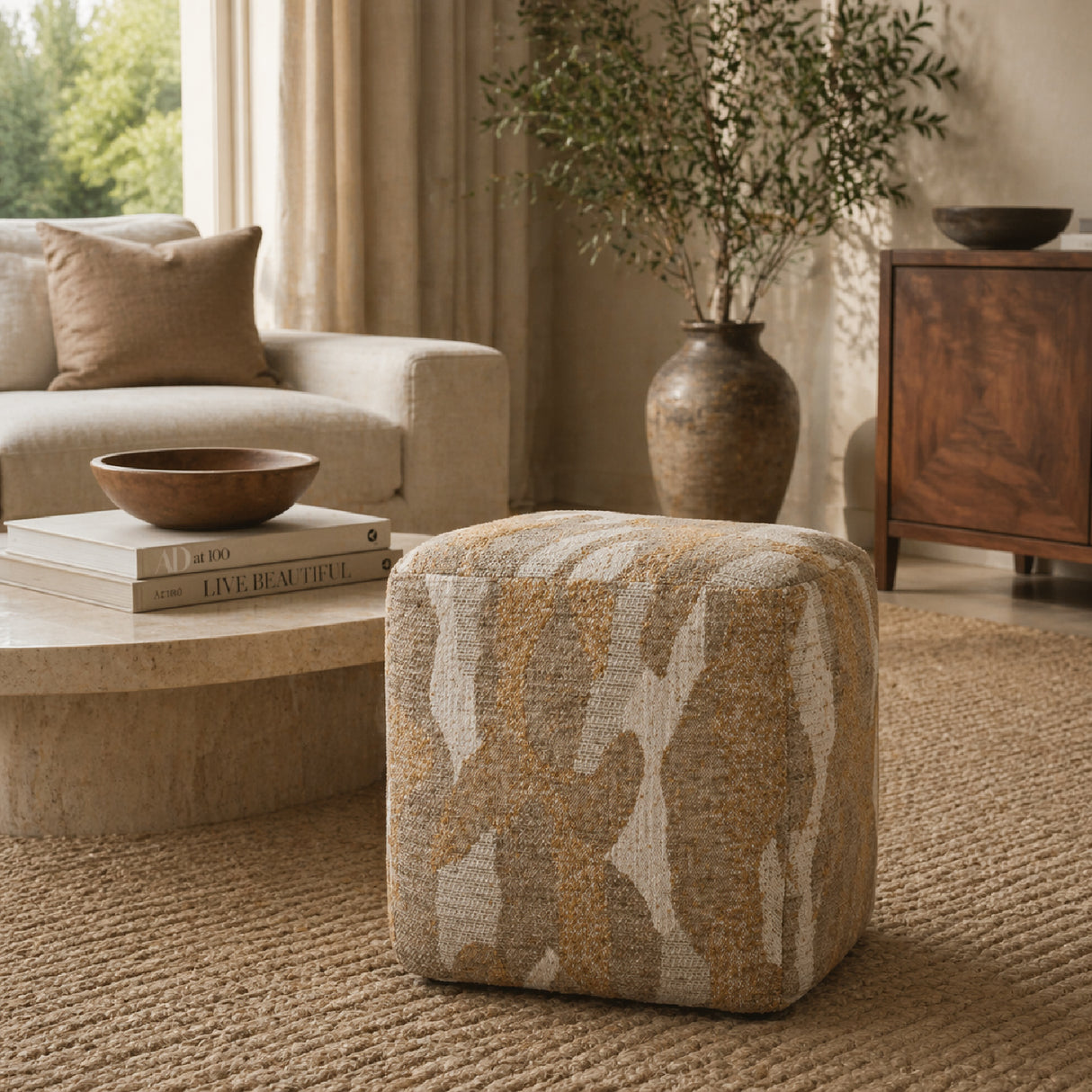   Printed Fabric Square Pouf S | Oroa.com